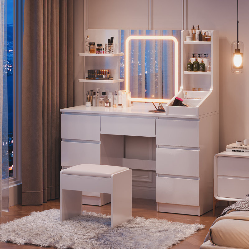17-stories-rosse-dressing-table-with-3-colorful-light-mirror-7-drawers